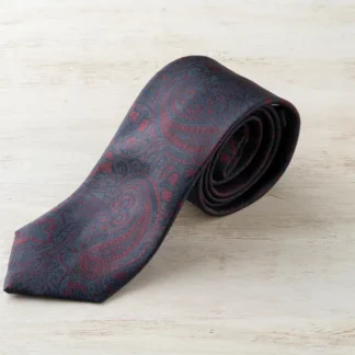 ネクタイ(チャコール×ボルドー/ペイズリー)