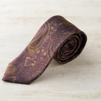 ネクタイ(ボルドー×ゴールド/ペイズリー)